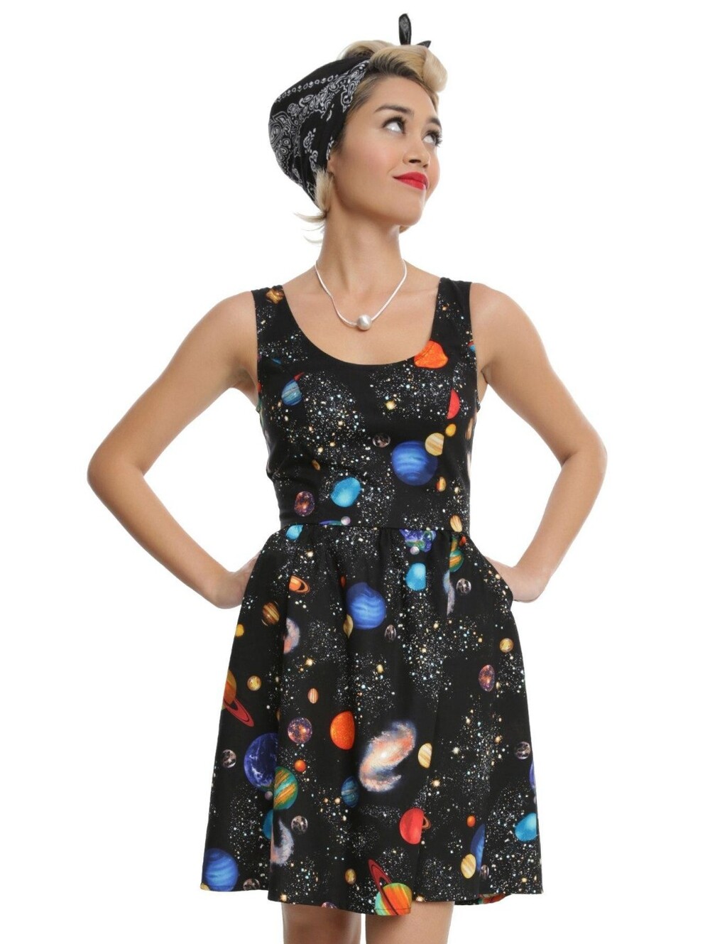 Retrolicious Black Galaxy Print Sleeveless Skater Dress